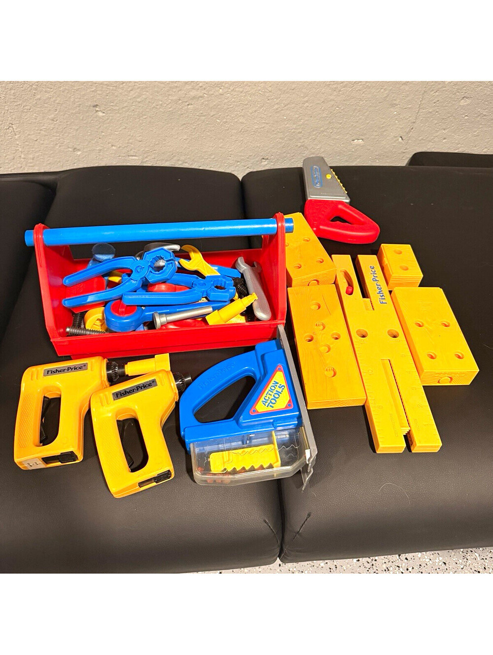 Vintage Fisher Price Action Tools Lot 1990s Drills Saw Jigsaw Toolbox Magic Wood
